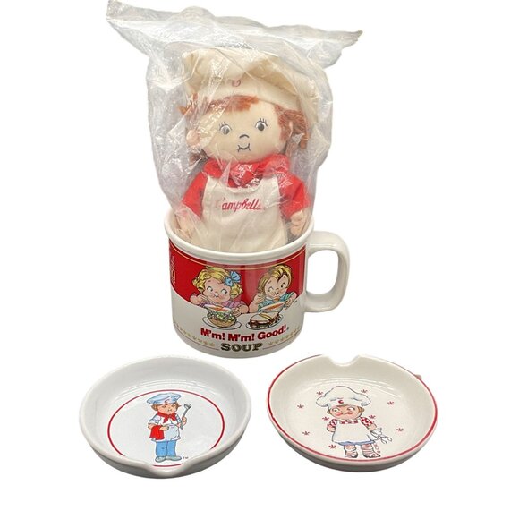 Campbells Kids Collectible Set Mug Spoon Rests & Plush Doll Westwood - Picture 1 of 3